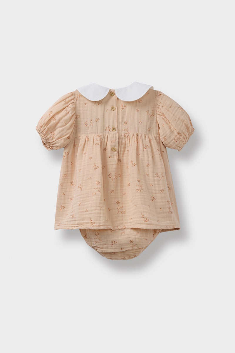 DeFacto Beige BabyGirl Muslin Regular Fit Crew Neck Floral Jumpsuit Casual - Image 4